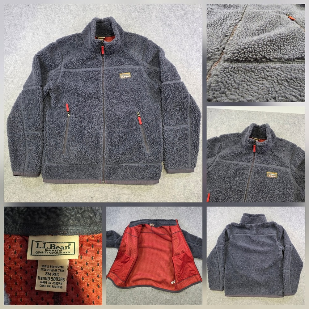 LL Bean Mountain Hi-Pile Jacket Mens Small Gray Sherpa Fleece Full Zip 500365